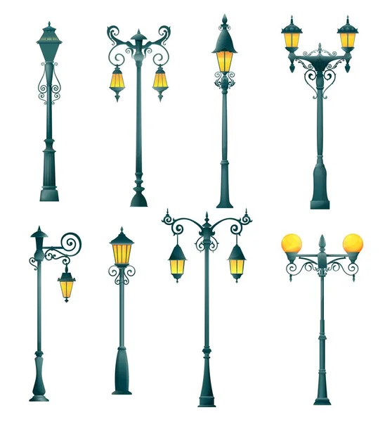 Old Street Light Pillar Lamppost Vector Isolated Streetlight Streetlamps Vintage — Archivo Imágenes Vectoriales