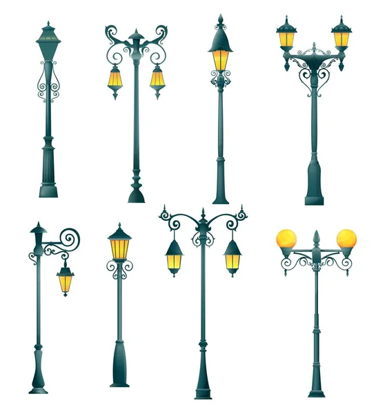 Ancien Pilier Lampadaire Lampadaire Lampadaire Isolé Vecteur Lampadaires Lampadaires Anciens — Image vectorielle