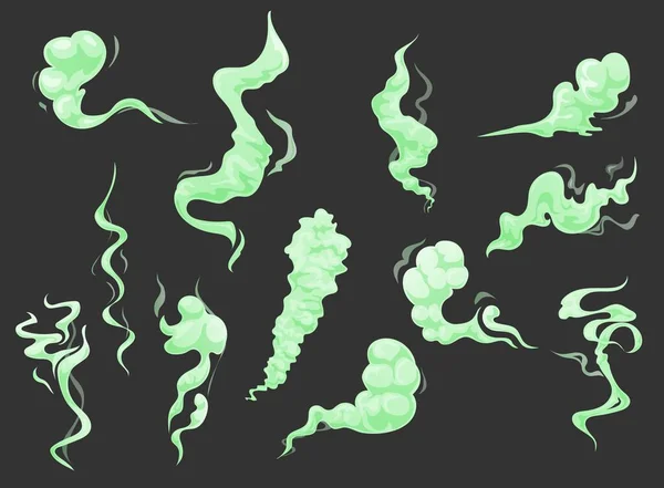 Погано Зелений Мультяшний Запах Векторний Димний Запах Смердючий Подих Дихаюче — стоковий вектор