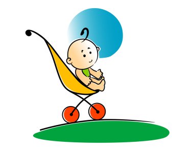Bir bebek arabası içinde oturan şirin bebek