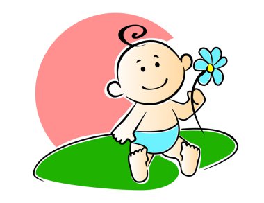 Bir çiçek ile oynarken mutlu sevimli bebek