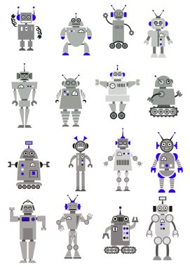 Cartooned oyuncak robotlar veya makineleri