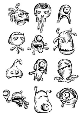 Cartooned scary Halloween monsters and aliens clipart