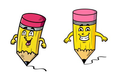 Mutlu karikatür kalem dalgalı çizgi çizme