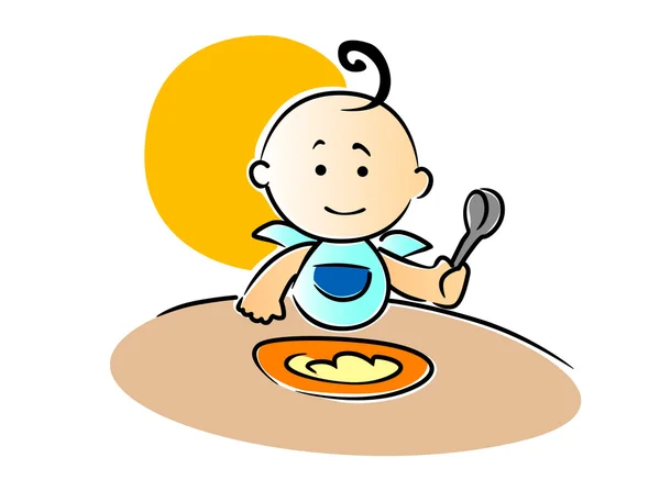 Cute little baby sitting eating food — Stock Vector