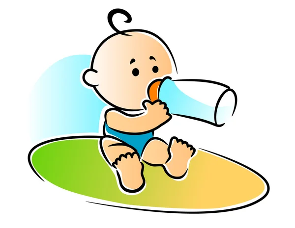 Adorable newborn baby drinking a bottle of feed — Stock Vector