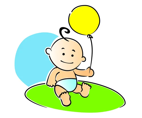 Piccolo bambino che gioca con un palloncino giallo — Vettoriale Stock