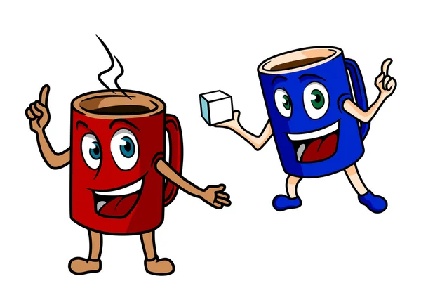 Dos jarras de café de dibujos animados felices — Vector de stock