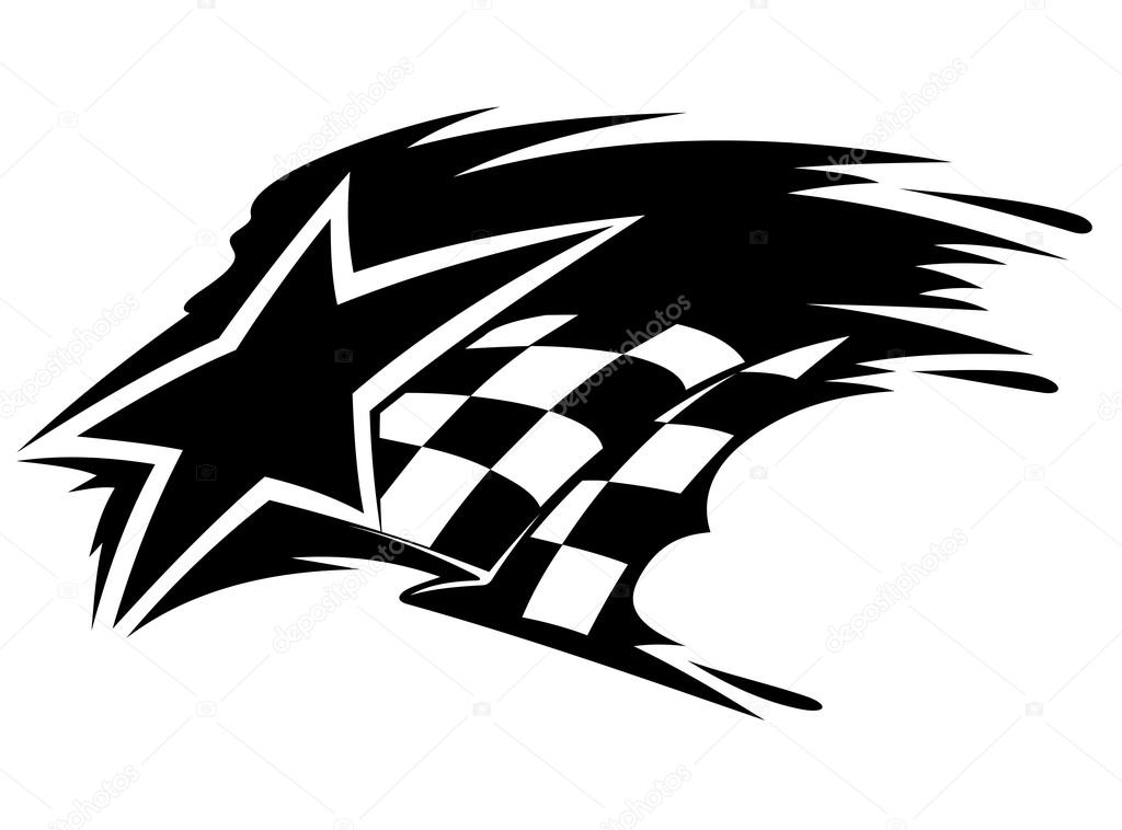 Motor sport icon with star and checkered flag with speed motion trails