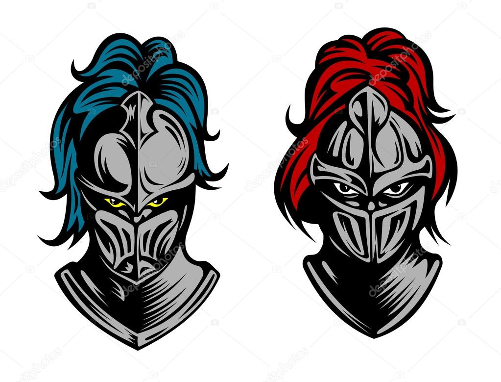 Knight heads in medieval armour