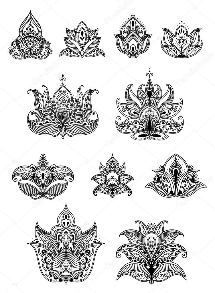 Paisley floral design elements set