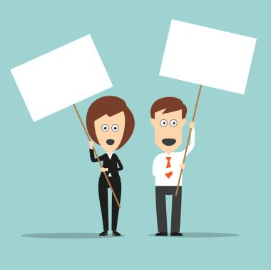 Business colleagues holding sign boards with copyspace