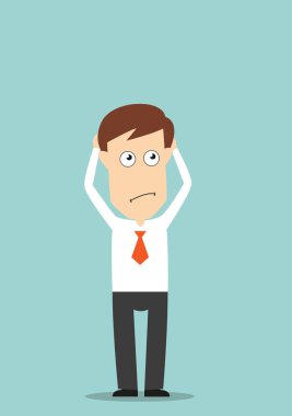 Pensive businessman holding hands on head