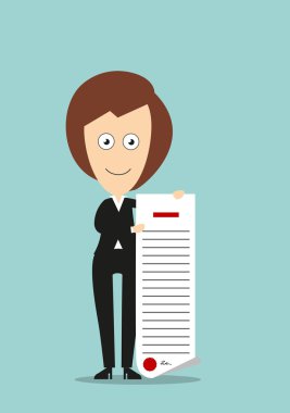 Business woman showing certificate or diploma