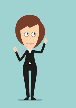 Mute business woman with attention gesture