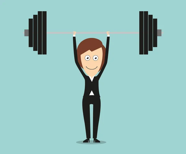 Elegant business woman lifting barbell above head — Stock Vector