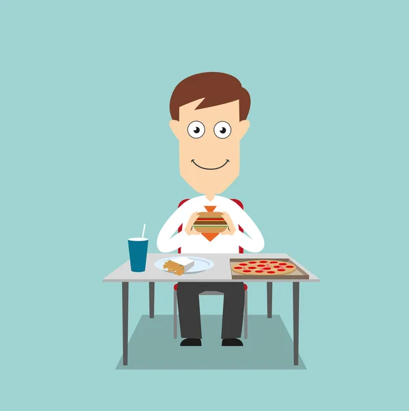 Businessman having fast food lunch — Stockvector