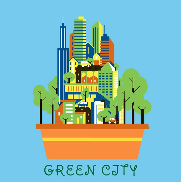 Ecoconcepto de ciudad verde con paisaje urbano moderno — Vector de stock