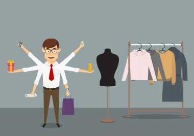 Çoklu görev işadamı alışveriş giyim mağazası
