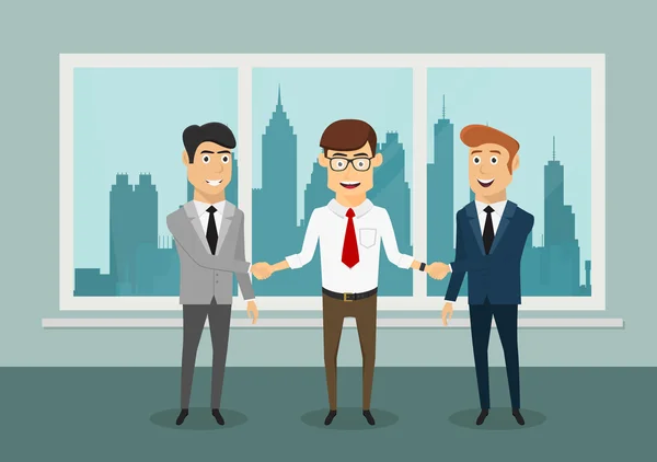 Businessmen shaking hands in modern office — Stock Vector