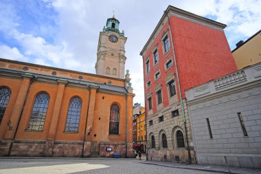 Eski şehir sokak Stockholm görüntü ile manzara
