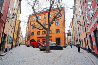 Eski şehir sokak Stockholm görüntü ile manzara