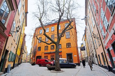 Eski şehir sokak Stockholm görüntü ile manzara