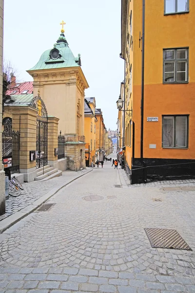Krajina s obrazem ulice starého města ve Stockholmu — Stock fotografie