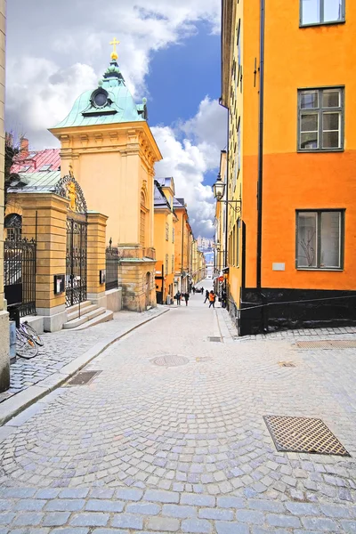 A képet a régi város utcája Stockholmban táj — Stock Fotó