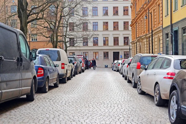 Cars on a parking in Stockholm — Stock Photo, Image