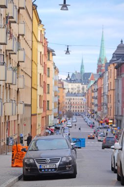  Stokholm, İsveç eski kasaba Caddesi'nin görüntü ile manzara