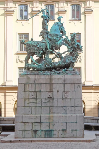 Sankt Goran, küzdelem a sárkány Stockholmban szobra — Stock Fotó