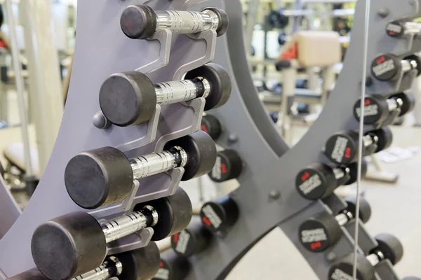 Dumbbells on a stand — Stock Photo, Image