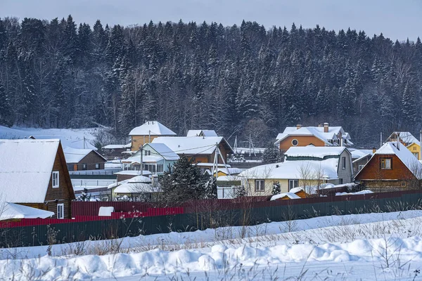 Land Vinter Landskap Med Bilden Byn — Stockfoto
