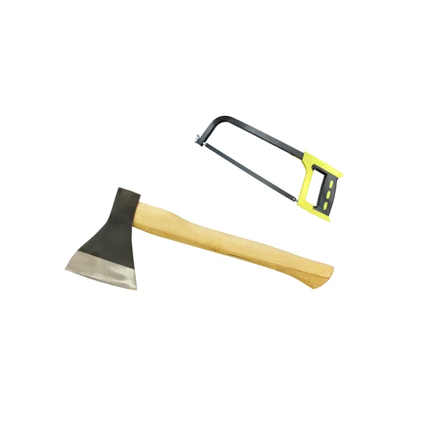 Axe and handsaw — Stock Photo, Image