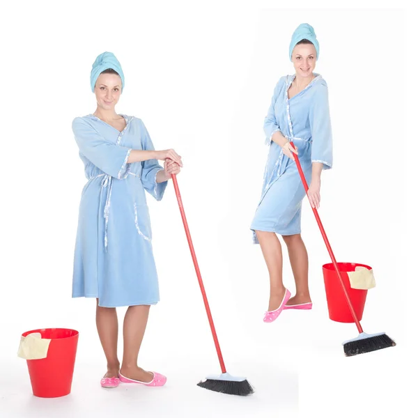Cleaner with swab and bucket — Stock Photo, Image