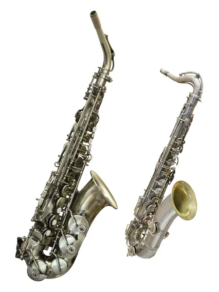 Saxofon på vit — Stockfoto