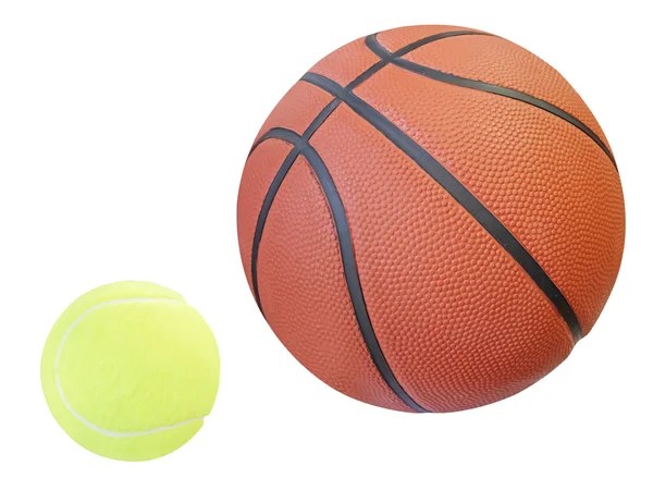 Bolas de ténis e basquetebol — Fotografia de Stock