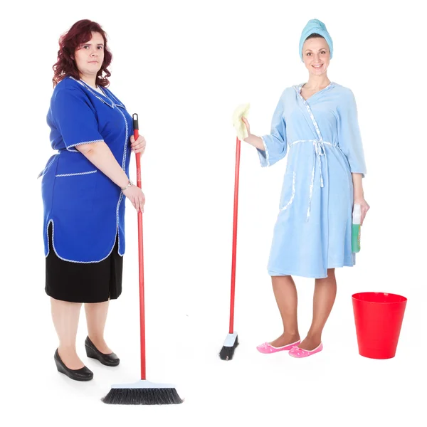 Środki czyszczące kobiet z mopem — Zdjęcie stockowe