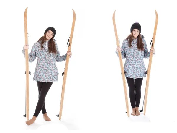 Girl with skis — Stock Photo, Image