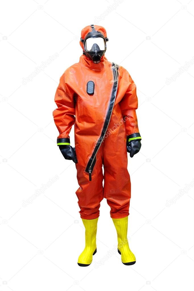Rescuer in a protective suit isolated