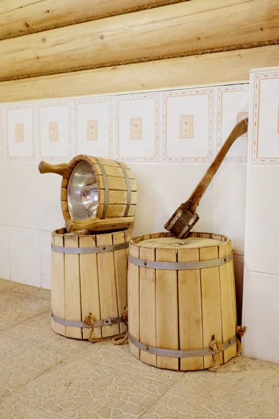 Holzfässer in der Sauna — Stockfoto