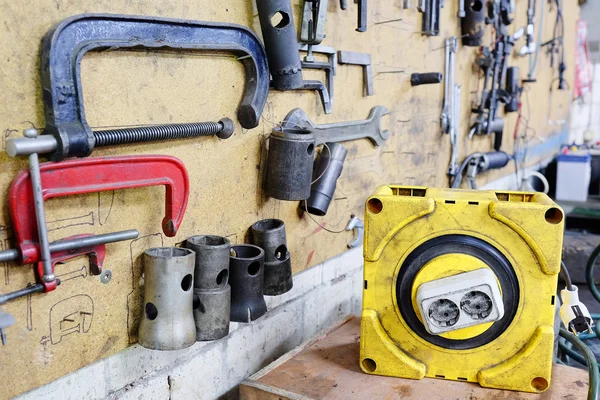 Tools on the wall in workshop — Stock Photo, Image