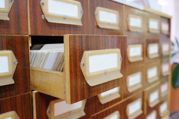 Drawers with catalog cards in library — Stock Photo, Image