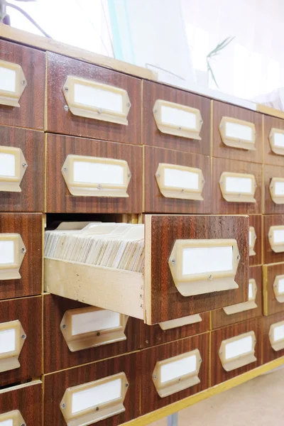 Drawers with catalog cards in library — Stock Photo, Image