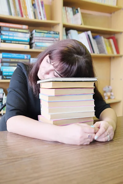 Girl student is tired after study — Stock Photo, Image