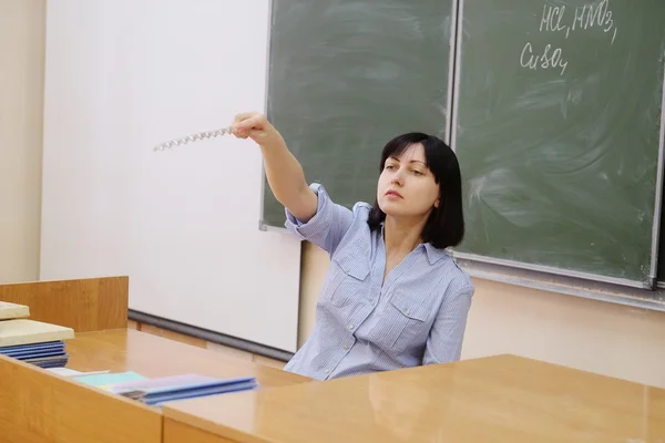 Woman teacher  at  school board — Stock Photo, Image