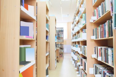 bir kütüphane kitap rafları ile iç