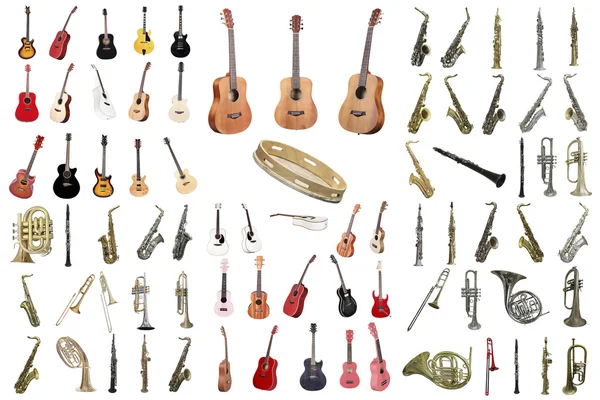 Sada hudebních nástrojů za bílým pozadím — Stock fotografie
