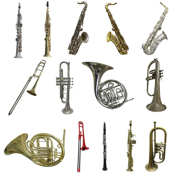 Uppsättning av musikalen instrumenterar under den vita bakgrunden — Stockfoto